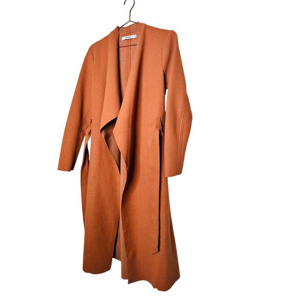 JUSTFAB Camel Brown Knit Side Pockets Tie Waist Drape Coat Size Small - Picture 6 of 16